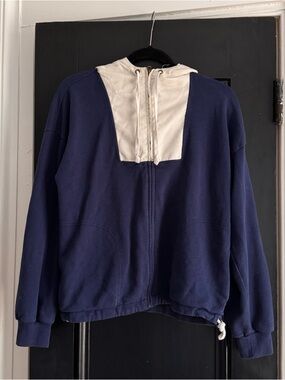 J Crew Navy and white Hooded Zip Jacket